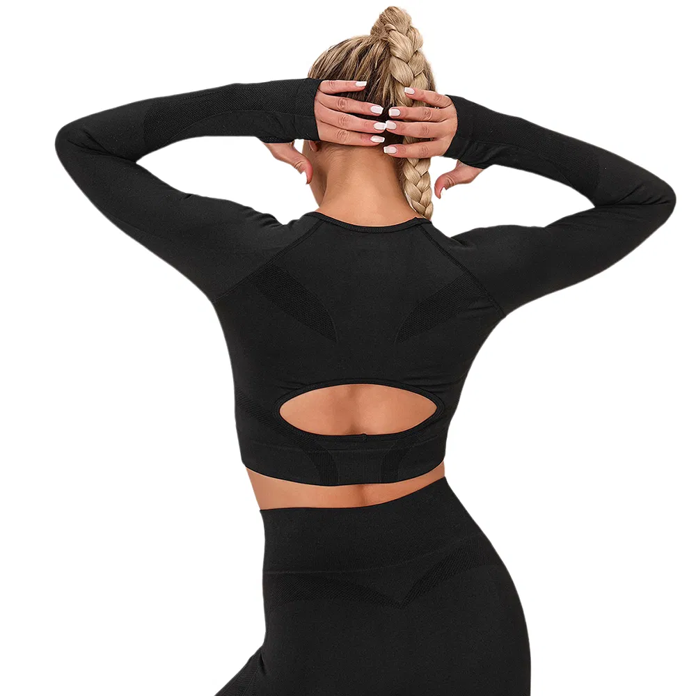 Trend Custom Black Lumbar Long Sleeve Seamless Yoga Top