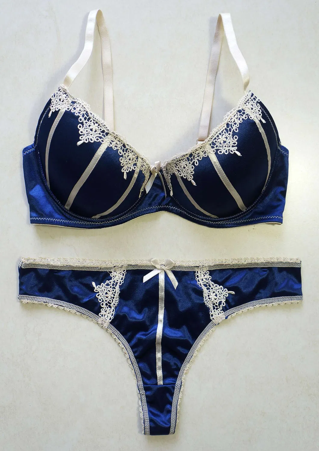 Underwear Set Color Contrast Satin Bra with Panty