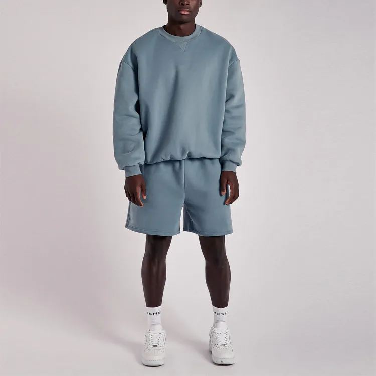 Unisex Sweat Suits Sets Long Sleeve Crewneck Sweatshirt Short Pants Couple Tracksuit