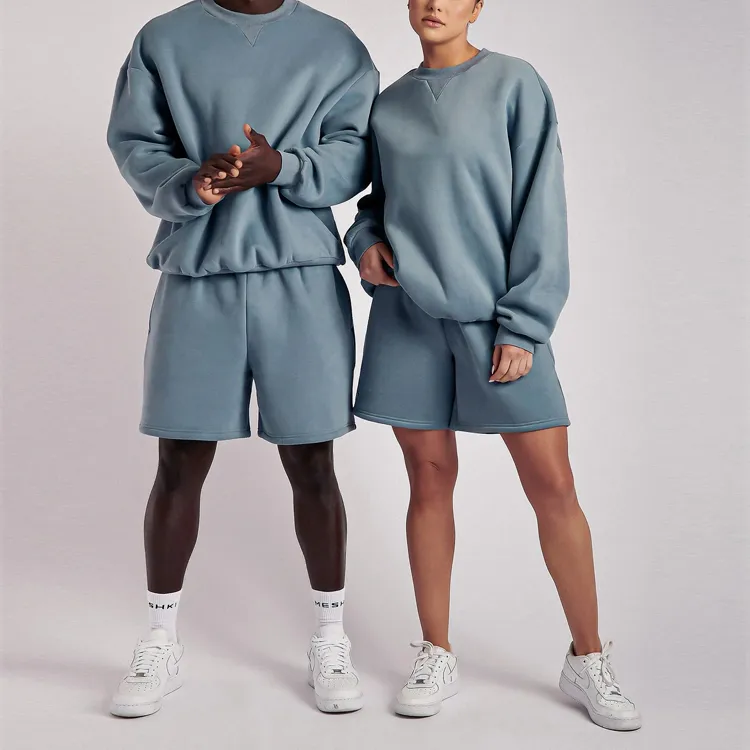 Unisex Sweat Suits Sets Long Sleeve Crewneck Sweatshirt Short Pants Couple Tracksuit