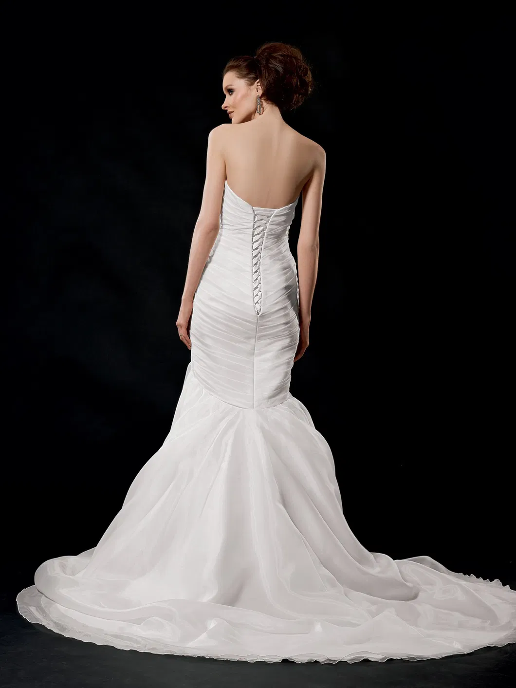 White Organza Crepe Bridal Gown Vestidos in Stock Mermaid Wedding Dress