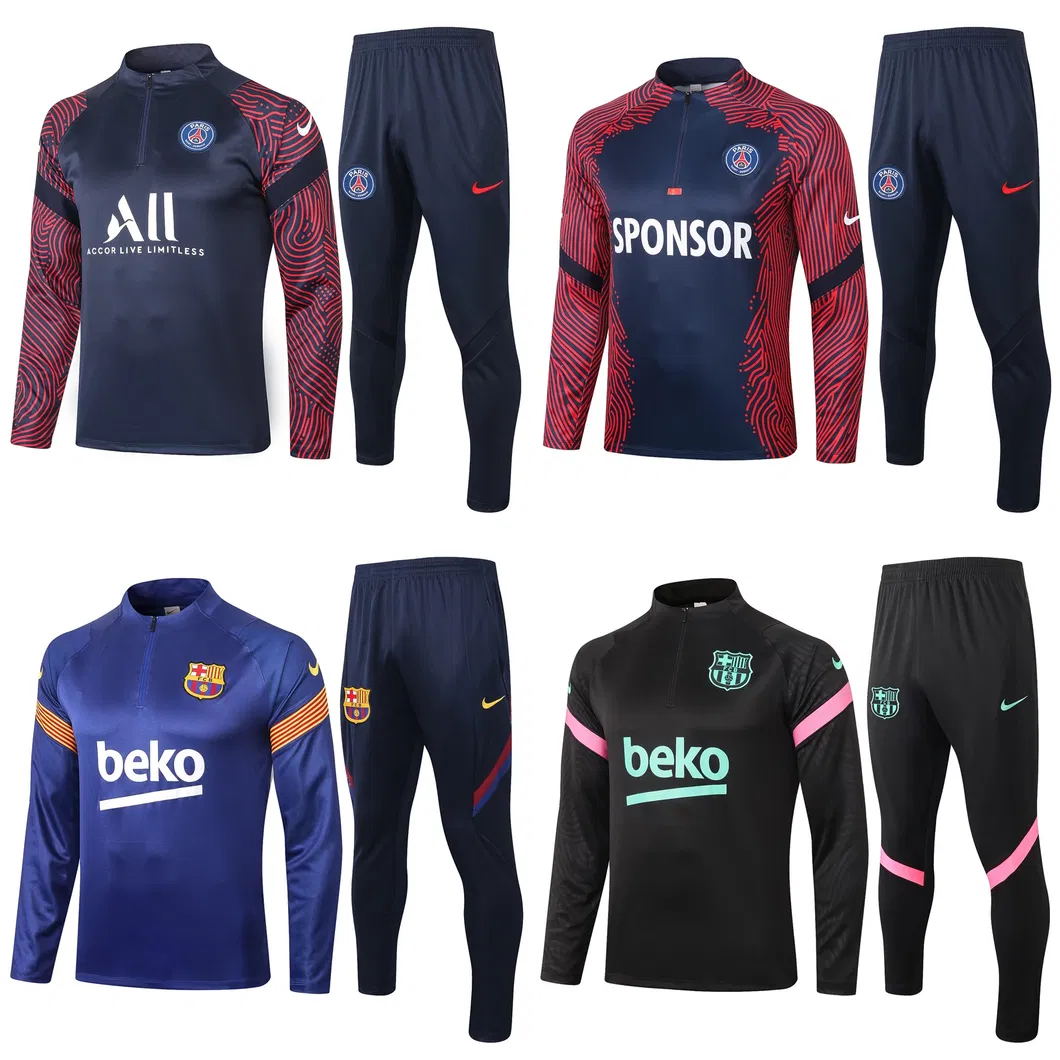Wholesale 2021 Paris/FC Barcelona Long Sleeve Sweater Tracksuit Men Women Youth Soccer Training Suits