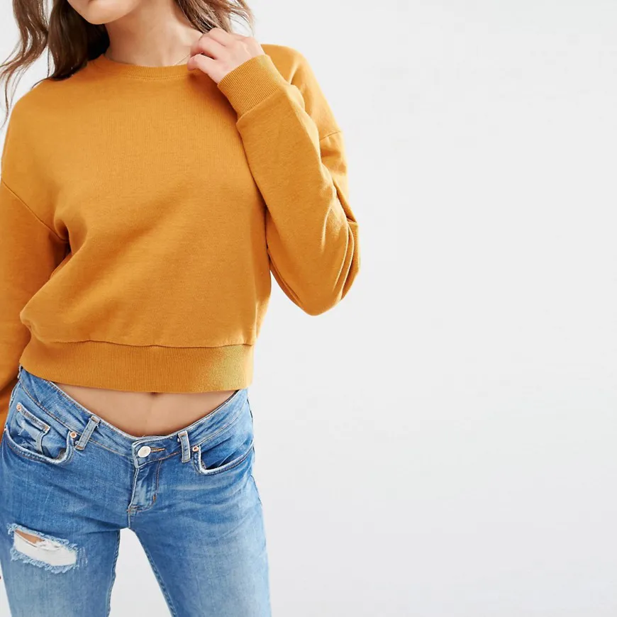 Wholesale Crop Tops, Crewneck Plain Fleece Cropped Sweatshirts Oversized Women′s Crop Sweatshirts