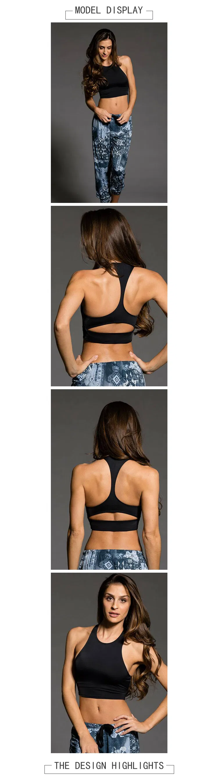 Wholesale Custom Strappy Sexy Plain Black Fitness Gym Yoga Wear Women′s Sports Bra