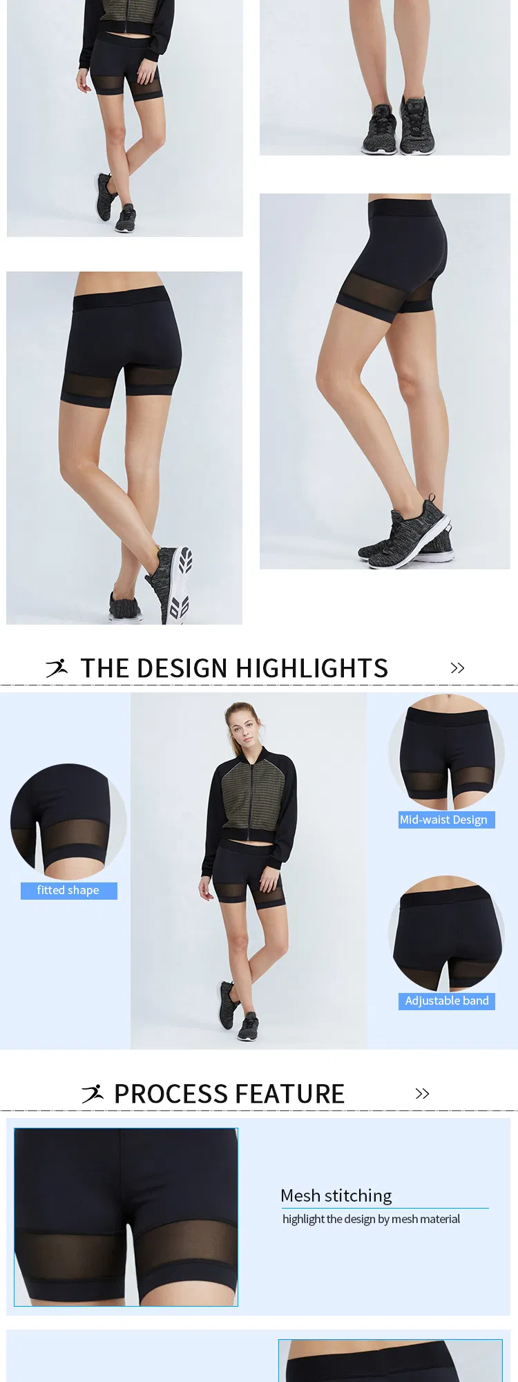 Wholesale Mesh Stitching Women Sports Yoga Tight Shorts