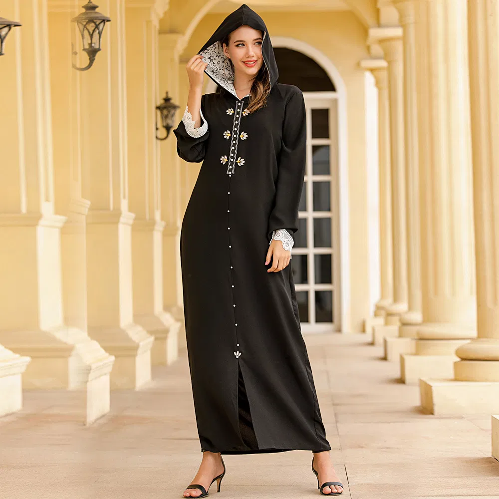 Wholesale Muslim Islamic Clothing Islamic Cloth Dubai Black Abaya Morocco Long Dress Turkey Islamic Woman Clothes Kaftan Dress Muslim Women Hejaab Dress