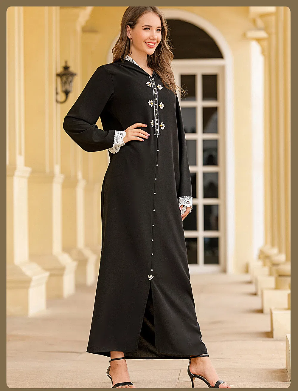 Wholesale Muslim Islamic Clothing Islamic Cloth Dubai Black Abaya Morocco Long Dress Turkey Islamic Woman Clothes Kaftan Dress Muslim Women Hejaab Dress