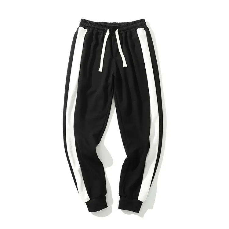 Wholesale Sweatpants Elasticized Drawstring Waist Contrast Side Stripes Ribbed Trim Track Pants for Mens