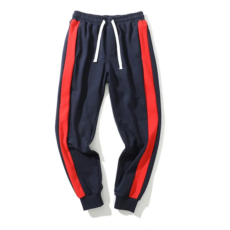 Wholesale Sweatpants Elasticized Drawstring Waist Contrast Side Stripes Ribbed Trim Track Pants for Mens