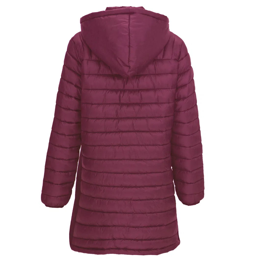 Wine Color Stand Colar Full-Front Zipper Women Long Jacket