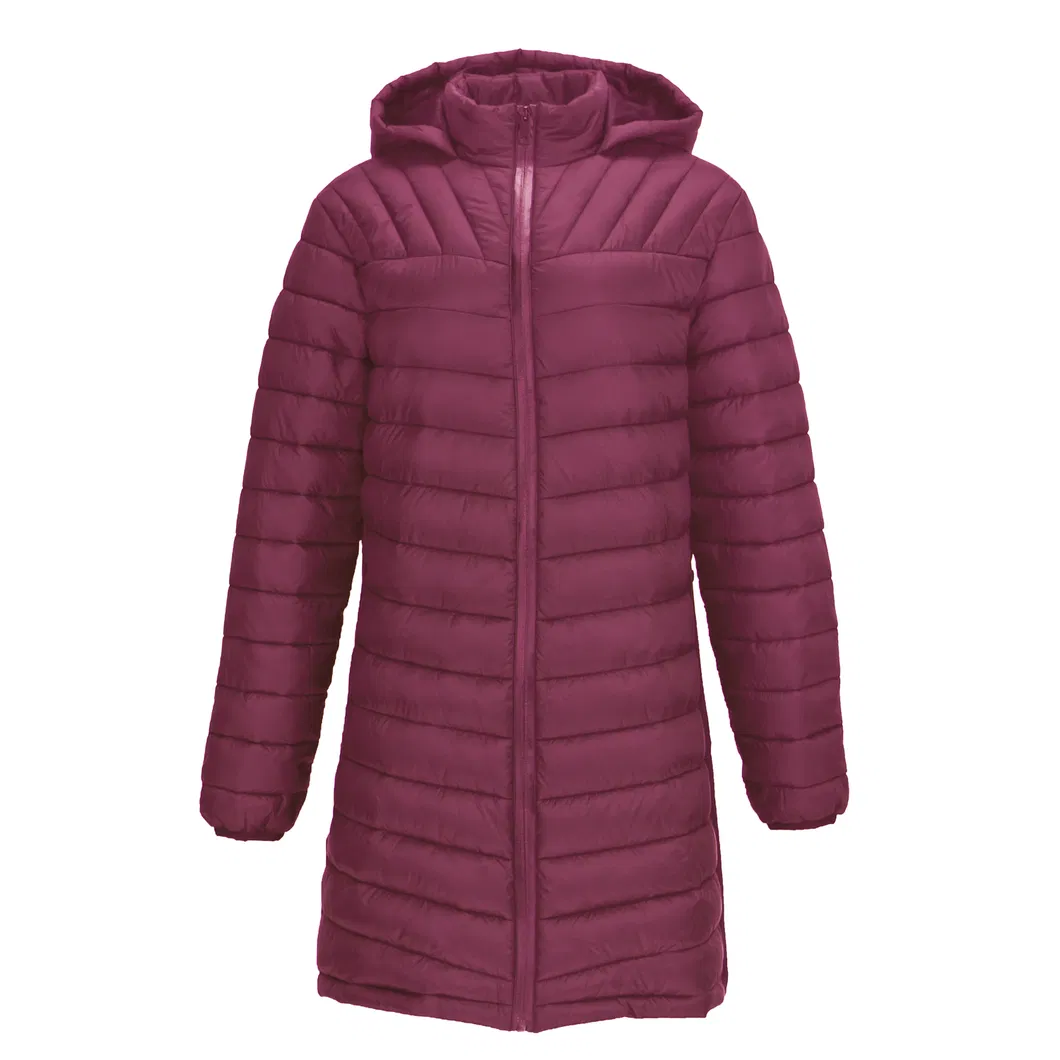 Wine Color Stand Colar Full-Front Zipper Women Long Jacket