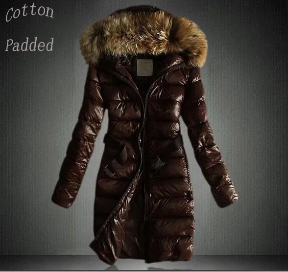 Winter New Style Large Wool Collar Fashion Slim Middle and Long Down Cotton Padded Clothes for Women