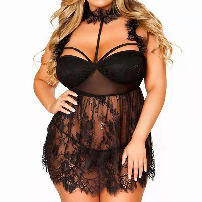 Women Big Plus Size Pajamas Nightwear Three Piece Lace Lingerie Wholesale