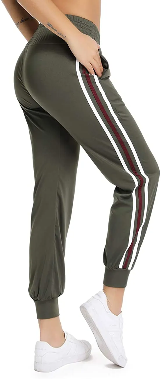 Women Casual Two Stripe Sweatpants Tapered Leg Jogger Athletic Training Sweat Track Pants