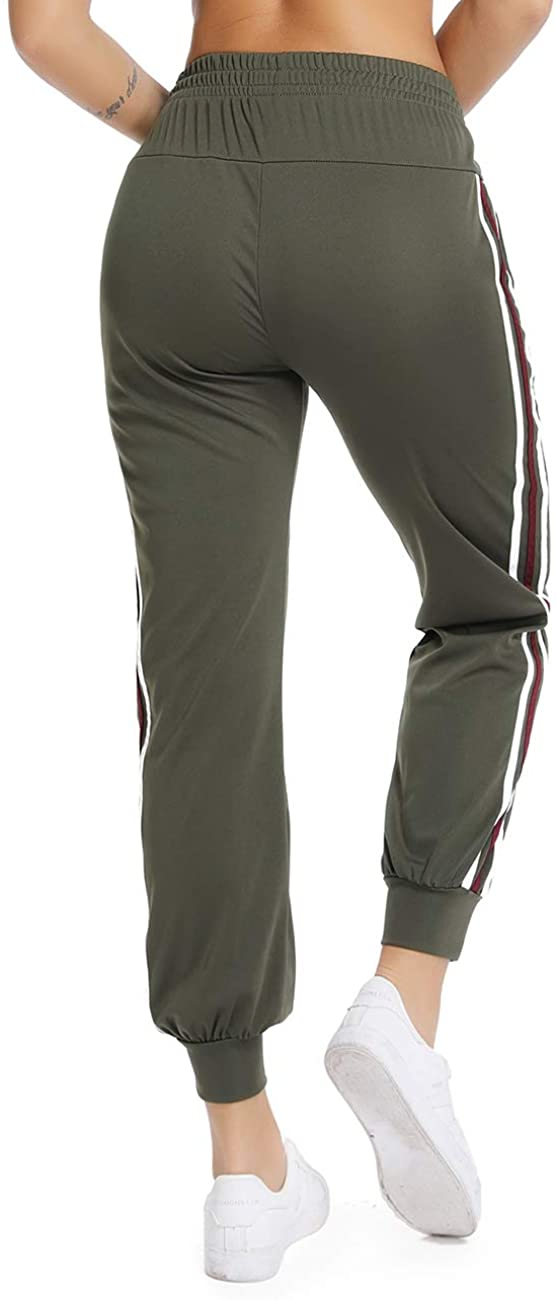 Women Casual Two Stripe Sweatpants Tapered Leg Jogger Athletic Training Sweat Track Pants