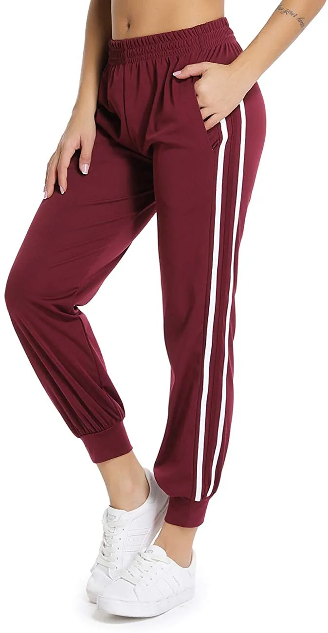 Women Casual Two Stripe Sweatpants Tapered Leg Jogger Athletic Training Sweat Track Pants