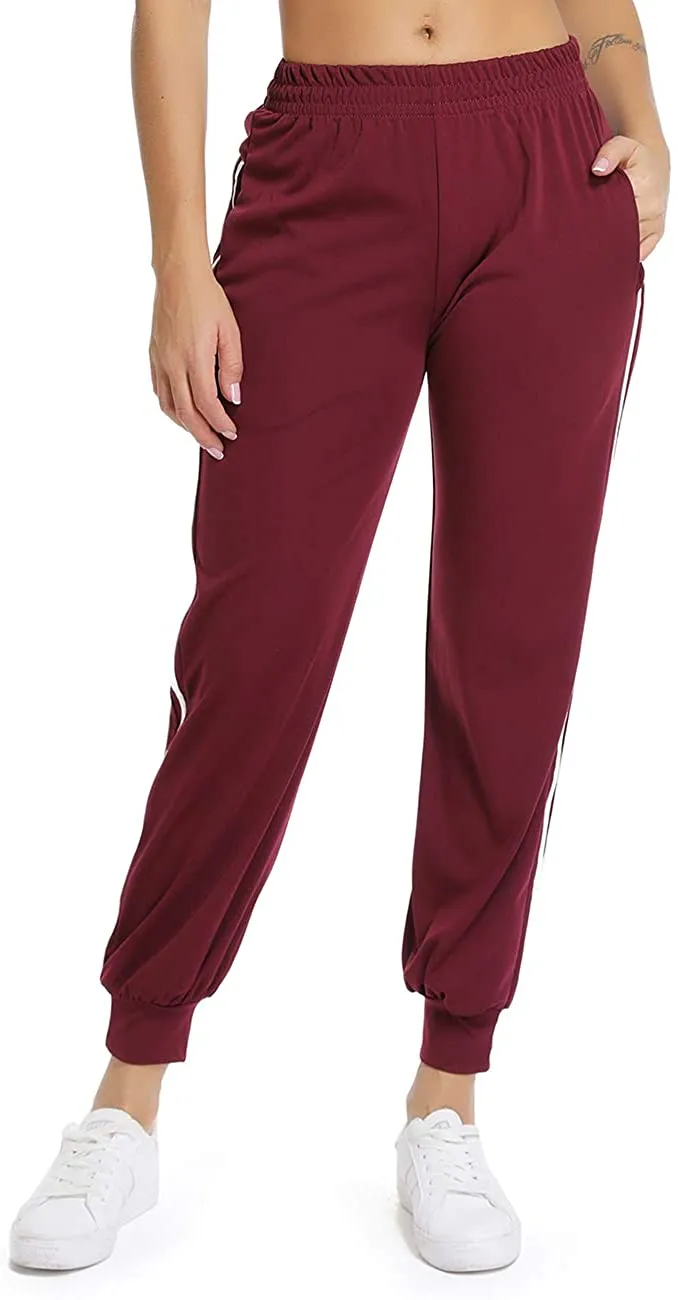 Women Casual Two Stripe Sweatpants Tapered Leg Jogger Athletic Training Sweat Track Pants
