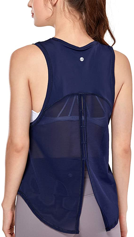 Women's Activewear Quick Dry Workout Sleeveless Shirt Mesh Running Tie Back Tank Top