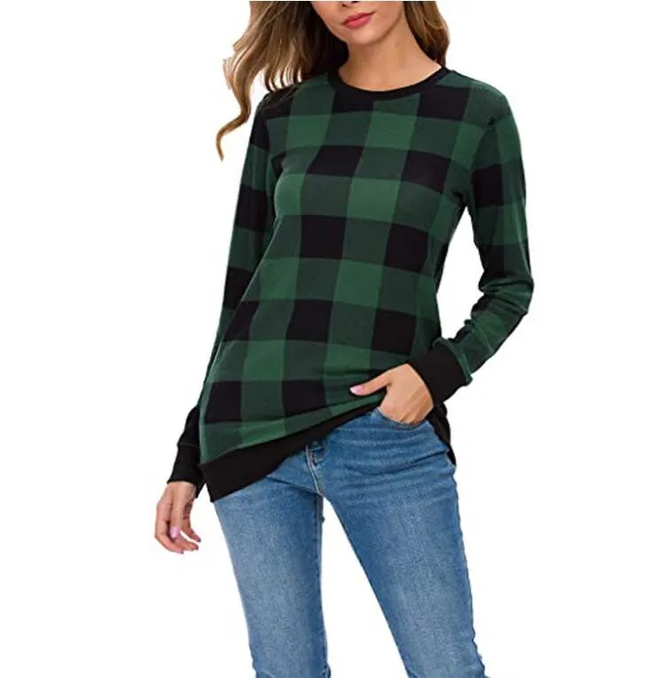 Women′s Personalised Monogrammed Buffalo Plaid Long Sleeve Shirt Knitted Long Sweater