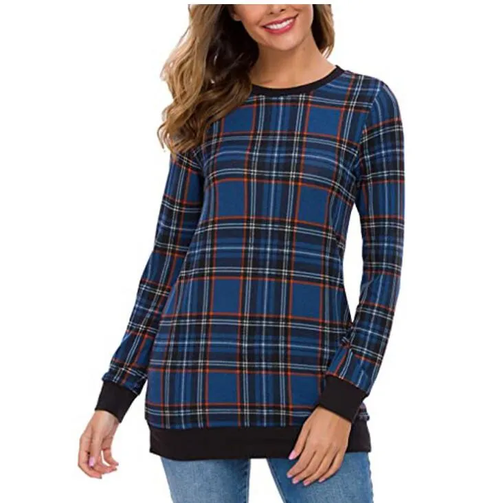 Women′s Personalised Monogrammed Buffalo Plaid Long Sleeve Shirt Knitted Long Sweater