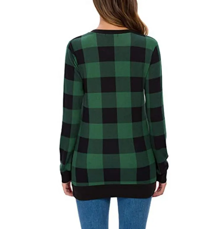 Women′s Personalised Monogrammed Buffalo Plaid Long Sleeve Shirt Knitted Long Sweater