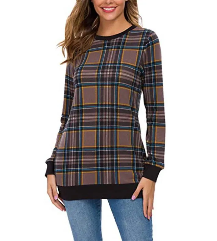 Women′s Personalised Monogrammed Buffalo Plaid Long Sleeve Shirt Knitted Long Sweater
