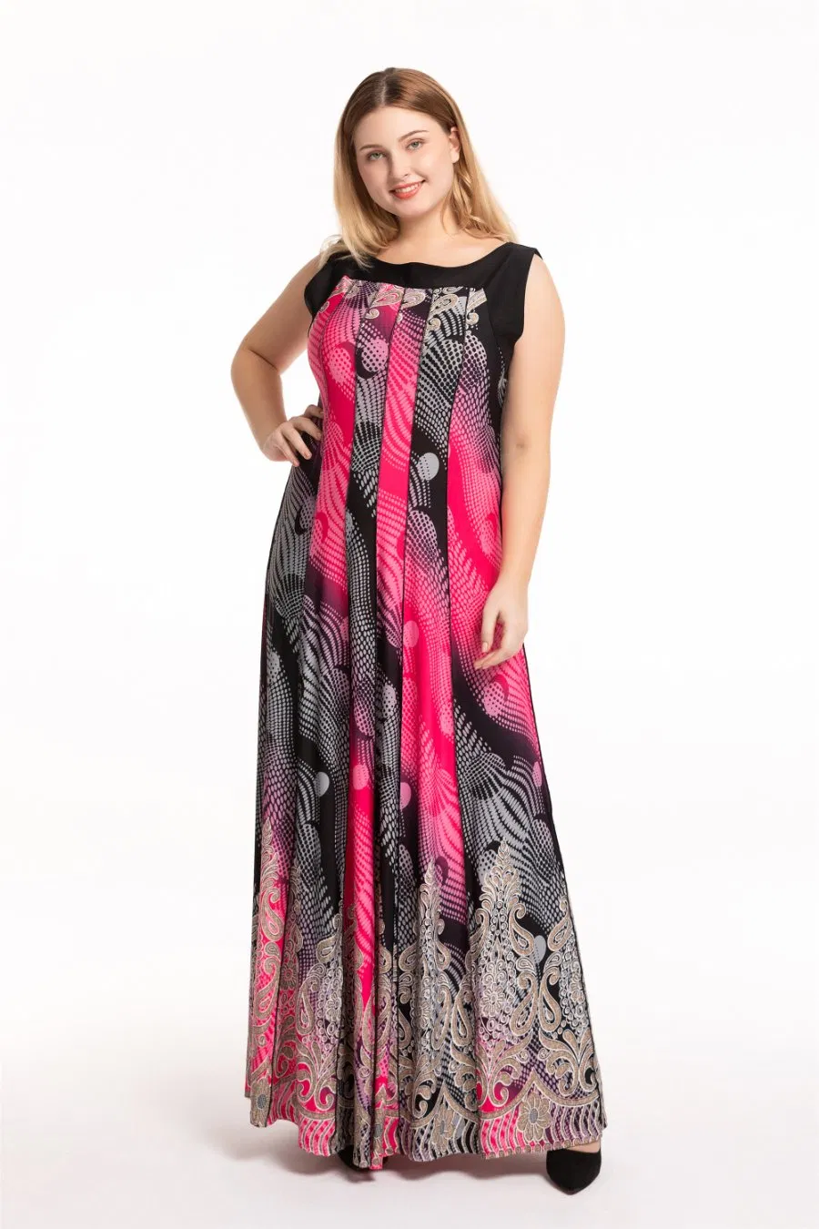 Women′s Summer Casual Floral Print Racerback Sleeveless Pocket Long Boho Maxi Dress Sexy