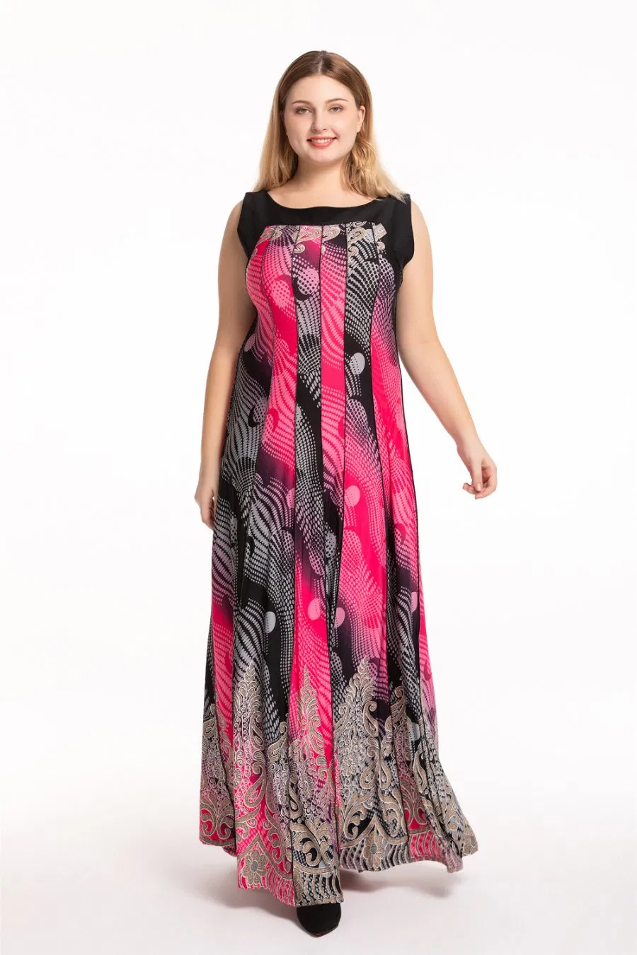 Women′s Summer Casual Floral Print Racerback Sleeveless Pocket Long Boho Maxi Dress Sexy