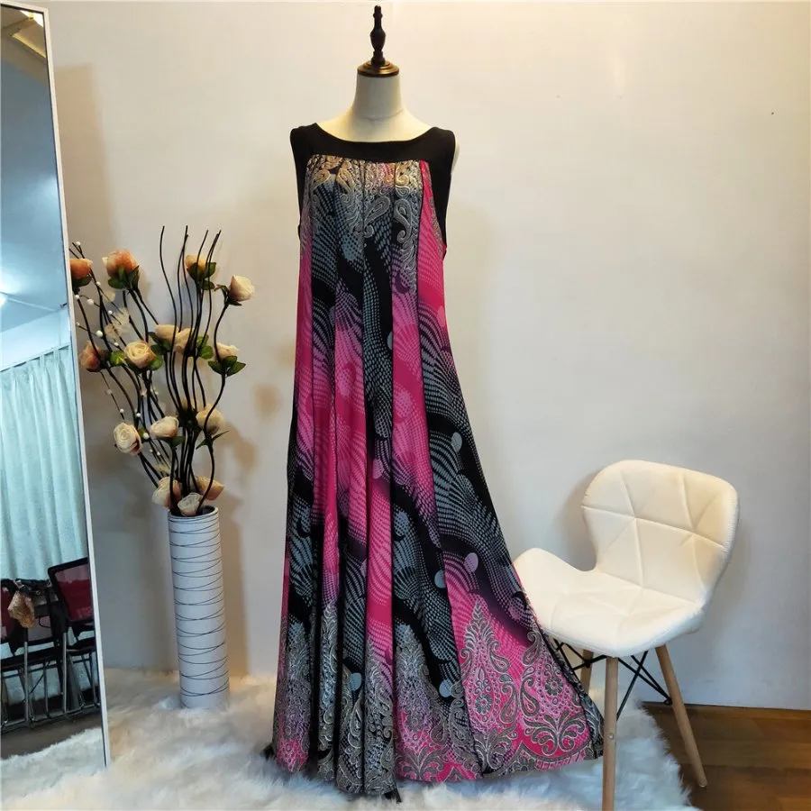 Women′s Summer Casual Floral Print Racerback Sleeveless Pocket Long Boho Maxi Dress Sexy