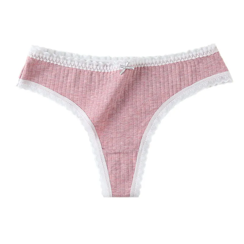 Women′s Underwear Cotton Silk Antibacterial Crotch Sexy Lace Trim Thong