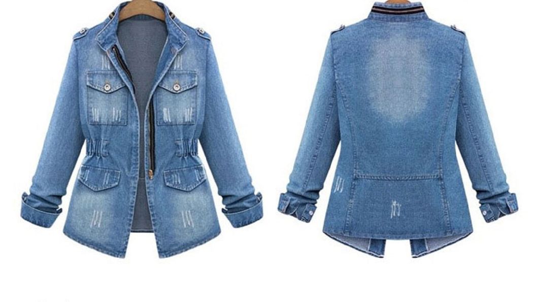 Women Slim Fit Long Sleeve Denim Jacket Plus Size Coat Zippered Outwear Esg13444