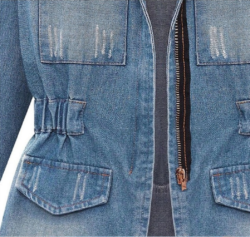 Women Slim Fit Long Sleeve Denim Jacket Plus Size Coat Zippered Outwear Esg13444