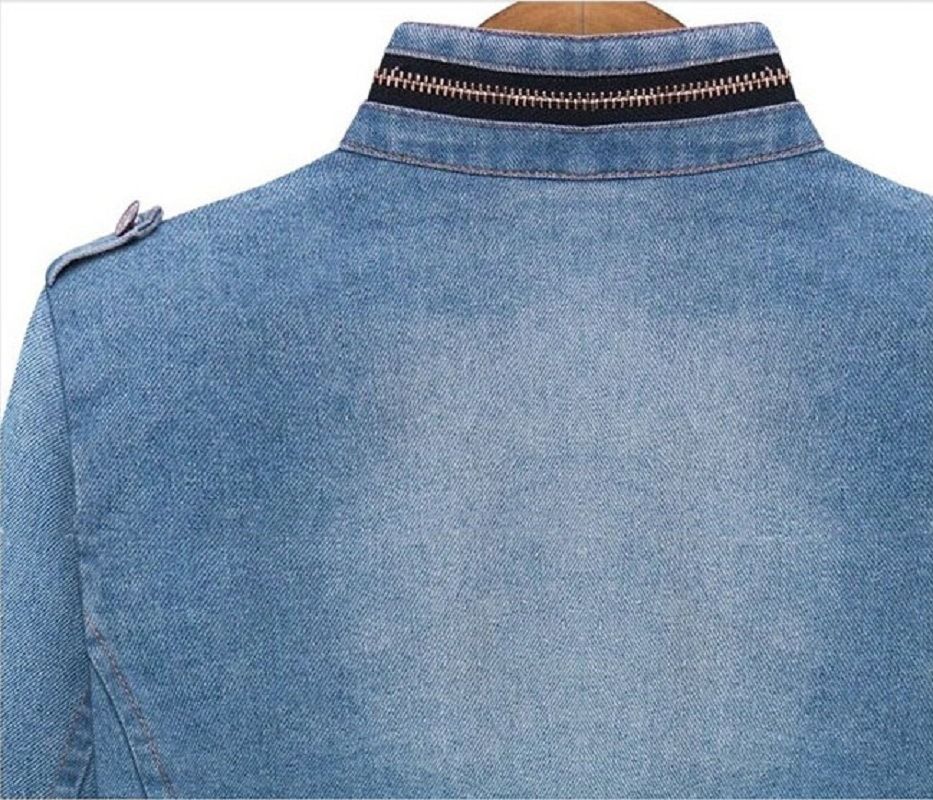 Women Slim Fit Long Sleeve Denim Jacket Plus Size Coat Zippered Outwear Esg13444