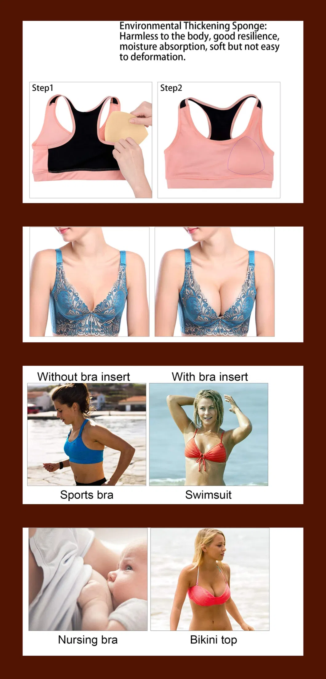 Women Sponge Padding Inserts Sexy Lingerie Bra Breast Pads Removable Sexy Lingerie Bras