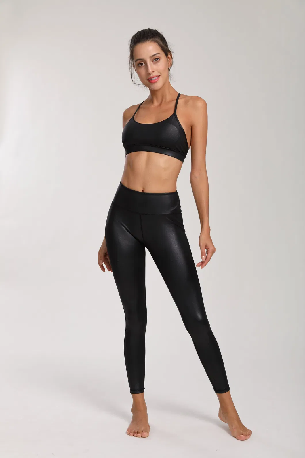 Womens Leather Leggings Pants Stretchy High Waisted Tights for Women