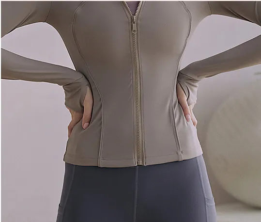 Yoga Wear Stand-up Collar Cardigan Zipper Sports Jacket Women′s Tight-Fitting Running Quick-Drying Long-Sleeved Fitness Top