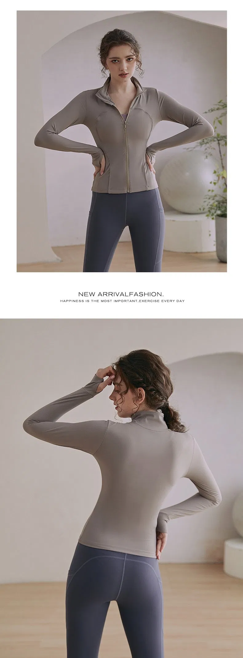 Yoga Wear Stand-up Collar Cardigan Zipper Sports Jacket Women′s Tight-Fitting Running Quick-Drying Long-Sleeved Fitness Top