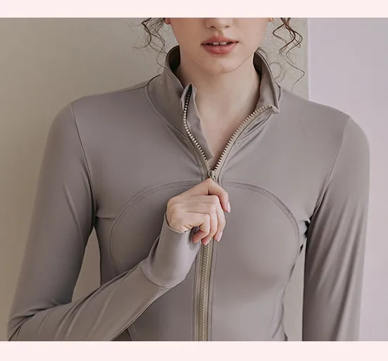 Yoga Wear Stand-up Collar Cardigan Zipper Sports Jacket Women′s Tight-Fitting Running Quick-Drying Long-Sleeved Fitness Top